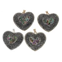 Abalone Shell Pendants, Brass, with Rhinestone Clay Pave & Abalone Shell, Heart, mixed colors 