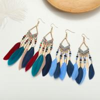 Fashion Feather Earring , Zinc Alloy, with Seedbead & Feather, fashion jewelry & for woman 