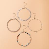 Zinc Alloy Anklet, with Seedbead, silver color plated, 4 pieces & fashion jewelry, mixed colors 