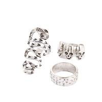 Zinc Alloy Ring Set, finger ring, silver color plated, three pieces & fashion jewelry & blacken, silver color 