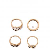 Zinc Set anillo de aleación, aleación de zinc, anillo de dedo, chapado en color dorado, 4 piezas & Joyería & esmalte, dorado, Vendido por Set