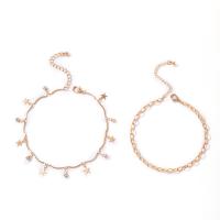 Zinc Alloy Anklet, with 14.732 extender chain, gold color plated, 2 pieces & fashion jewelry & with rhinestone, golden 
