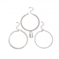 Zinc Alloy Anklet, silver color plated, three pieces & fashion jewelry & with rhinestone, silver color 