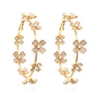 Zinc Alloy Rhinestone Hoop Earring, plated, fashion jewelry & for woman & with rhinestone, golden 
