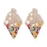 Zinc Alloy Rhinestone Stud Earring, with Plastic Pearl, Ice Cream, plated, fashion jewelry & for woman & with rhinestone 