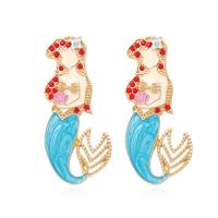 Enamel Zinc Alloy Stud Earring, Mermaid, plated, fashion jewelry & for woman & with rhinestone 