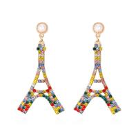 Zinc Alloy Rhinestone Drop Earring, with Plastic Pearl, Eiffel Tower, plated, fashion jewelry & for woman & with rhinestone & hollow 