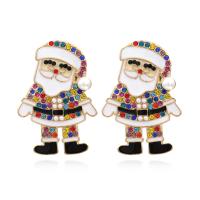 Christmas Earrings, Zinc Alloy, with Plastic Pearl, Santa Claus, plated, fashion jewelry & for woman & enamel & with rhinestone 