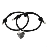 Bracelet de couple, alliage de zinc, avec corde de cire, coeur, Placage, 2 pièces & magnétique & réglable & pour le couple, plus de couleurs à choisir 78mm, Vendu par fixé