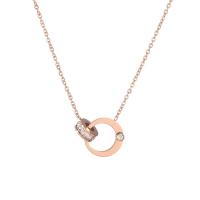 Stainless Steel Jewelry Necklace, with 1.96inch extender chain, Donut, rose gold color plated, oval chain & for woman & with rhinestone & hollow, 14mm Approx 16.14 Inch 