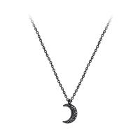 Rhinestone Zinc Alloy Necklace, Moon, gun black plated, oval chain & for woman & with rhinestone Approx 17 Inch 