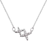 Rhinestone Zinc Alloy Necklace, silver color plated, oval chain & for woman & with rhinestone Approx 16 Inch 