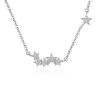 Rhinestone Zinc Alloy Necklace, Star, silver color plated, oval chain & for woman & with rhinestone Approx 16 Inch 
