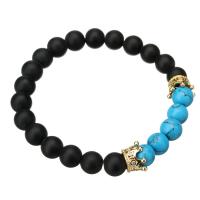 Gemstone Bracelets, Abrazine Stone, with turquoise & Brass, gold color plated, Unisex & with rhinestone, blue Approx 7.87 Inch 
