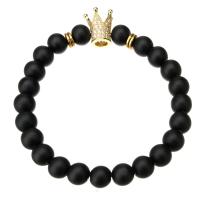 Gemstone Bracelets, Abrazine Stone, with Brass, gold color plated, Unisex & micro pave cubic zirconia, black Approx 7.87 Inch 