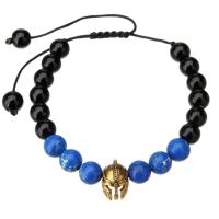 Natural Lapis Lazuli Bracelet, with Polyester Cord & Hematite, gold color plated, Adjustable & Unisex, blue Approx 6.3 Inch 