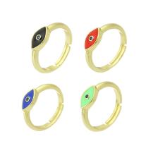 Circón cúbico anillo de dedo de latón, metal, ojo de malvado, chapado en color dorado, micro arcilla de zirconia cúbica & esmalte, más colores para la opción, 6mm, tamaño:7, Vendido por UD
