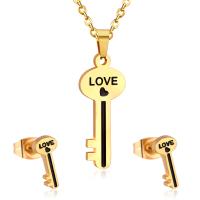 Fashion Stainless Steel Jewelry Sets, Stud Earring & necklace, Key, plated, for woman .72 Inch 