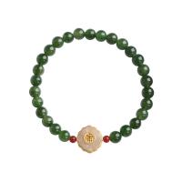 Gemstone Bracelets, Jasper Stone, with 925 Sterling Silver & Hetian Jade & Yunnan Red Agate, gold color plated, for woman, 6mm,7*15mm cm 