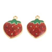 Imitation Fruit Resin Pendant, with Zinc Alloy, Strawberry, red 