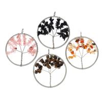 Tree Of Life Pendants, Brass, with Natural Gravel, Round 
