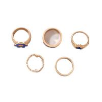 Zinc Set anillo de aleación, aleación de zinc, anillo de dedo, chapado en color dorado, 5 piezas & esmalte, dorado, Vendido por Set