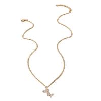 collier de Stras en alliage Zinc, alliage de zinc, avec 2.1 chaînes de rallonge, papillon, Placage de couleur d'or, bijoux de mode & avec strass, doré .7 cm, Vendu par PC