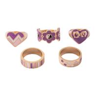 Zinc Alloy Ring Set, finger ring, gold color plated, 5 pieces & fashion jewelry & enamel, golden 