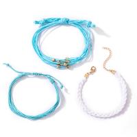 Polyester Cord Bracelet Set, bracelet, with Zinc Alloy, gold color plated, three pieces & fashion jewelry, mixed colors 