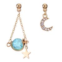 asymmetrische Ohrringe, Zinklegierung, Mond und Sterne, goldfarben plattiert, keine, 42mm,20mm, verkauft von Paar