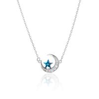 Zinc Alloy Cubic Zirconia Necklace, with Cubic Zirconia, with 2Inch extender chain, Moon and Star, silver color plated, silver color, 11mm Approx 15.7 Inch 