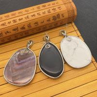 Gemstone Brass Pendants, Natural Stone, with Brass, irregular, silver color plated 38x71- 