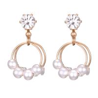 Zinc Alloy Rhinestone Drop Earring, with Rhinestone & Plastic Pearl, Round, gold color plated 