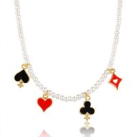 Plastic Pearl Necklace, with Iron, with 1.97 extender chain, gold color plated, fashion jewelry & enamel, mixed colors cm 