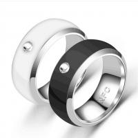 Stainless Steel NFC Smart Ring, silver color plated, with rhinestone 8mm 
