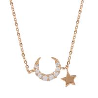 Rhinestone Zinc Alloy Necklace, Moon and Star, plated, oval chain & for woman & with rhinestone Approx 16.9 Inch 