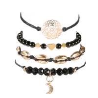 Zinc Alloy Bracelet Set, with Glass Beads, gold color plated, 4 pieces & for woman, 250mm, 235mm, 215mm, 160mm 