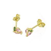 Brass Stud Earring, gold color plated, micro pave cubic zirconia 