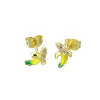 Brass Stud Earring, high quality gold color plated, Adjustable & micro pave cubic zirconia & enamel 