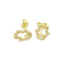 Brass Stud Earring, Hand, gold color plated, micro pave cubic zirconia 