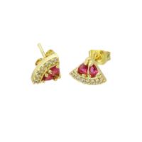 Brass Stud Earring, gold color plated, micro pave cubic zirconia 