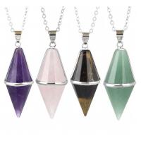 Gemstone Necklaces, Brass, with Gemstone, platinum color plated & Unisex Inch 