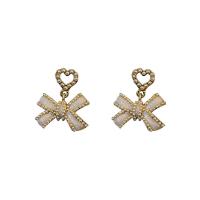 Kunststoff Perle Zink Legierung Ohrring, Zinklegierung, mit Kunststoff Perlen, Schleife, Modeschmuck & für Frau & Emaille, 25x21mm, verkauft von Paar