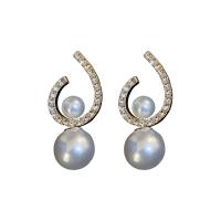 Kunststoff Perle Zink Legierung Ohrring, Zinklegierung, mit Kunststoff Perlen, Modeschmuck & für Frau & mit Strass, 30x14mm, verkauft von Paar