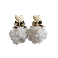 Fluffy Pom Pom Earrings, Zinc Alloy, with Cloth & Wool, fashion jewelry & for woman 