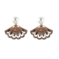Zinc Alloy Earring Jacket, with Plastic Pearl, plated, fashion jewelry & for woman & with rhinestone 