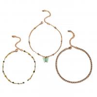 Zinc Alloy Anklet, with Acrylic, silver color plated, three pieces, mixed colors, 23.5cm,23.5cm,23cm 