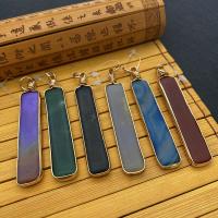 Gemstone Brass Pendants, Natural Stone, with Brass, Rectangle, gold color plated 