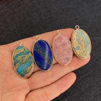 Impression Jasper Pendants, with Brass, Oval, gold color plated 
