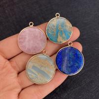 Impression Jasper Pendants, with Brass, Round, gold color plated 
